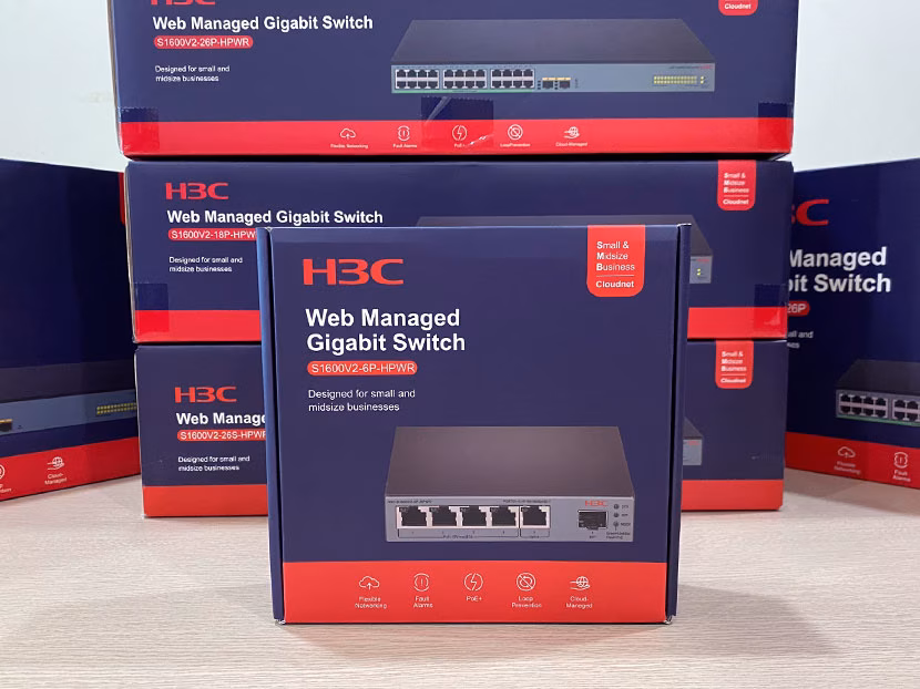 Switch PoE H3C Layer 2 6 Port Gigabit LS-1600V2-6P-HPWR-GL - PoE 73W, Hiệu Suất Mạnh Mẽ