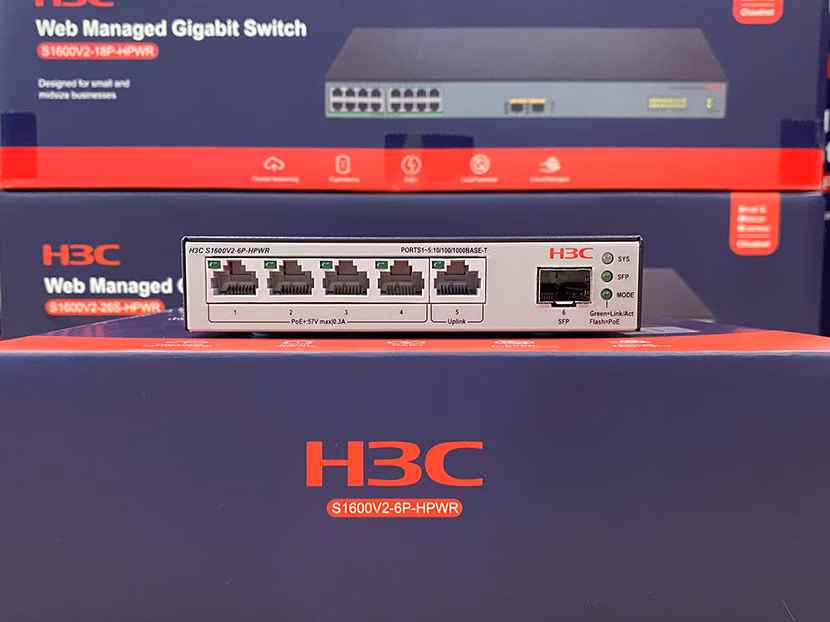 Switch PoE H3C Layer 2 6 Port Gigabit LS-1600V2-6P-HPWR-GL - PoE 73W, Hiệu Suất Mạnh Mẽ