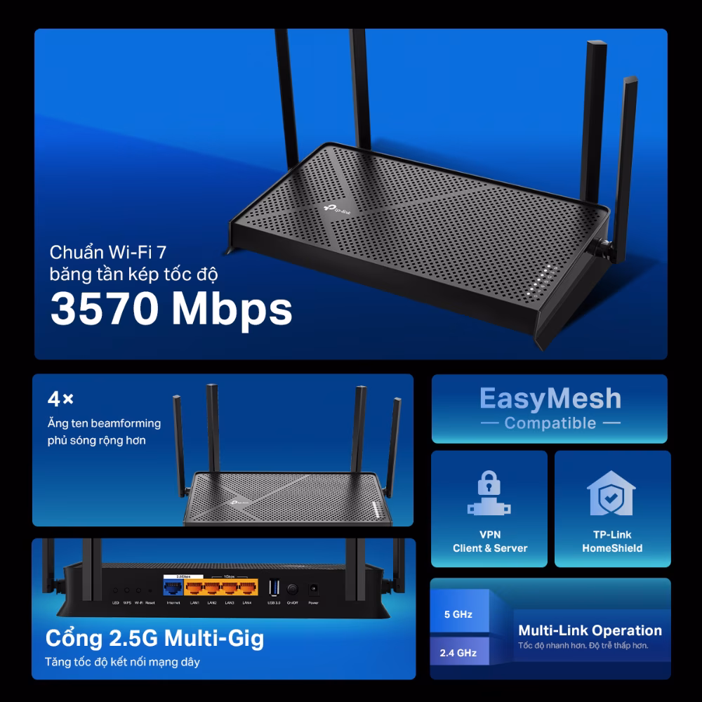 TP-Link Archer BE230 - Bộ Phát Wi-Fi 7 Tốc Độ Cao