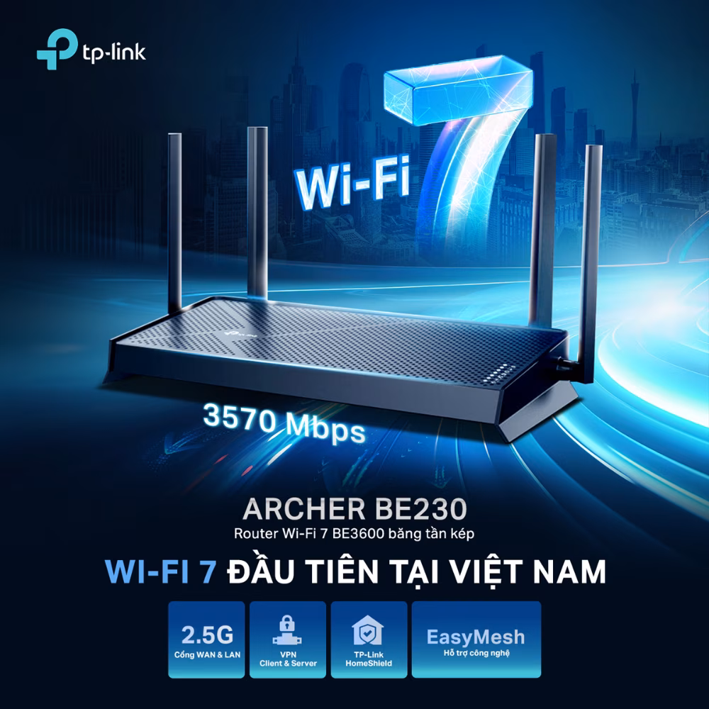 TP-Link Archer BE230 - Bộ Phát Wi-Fi 7 Tốc Độ Cao