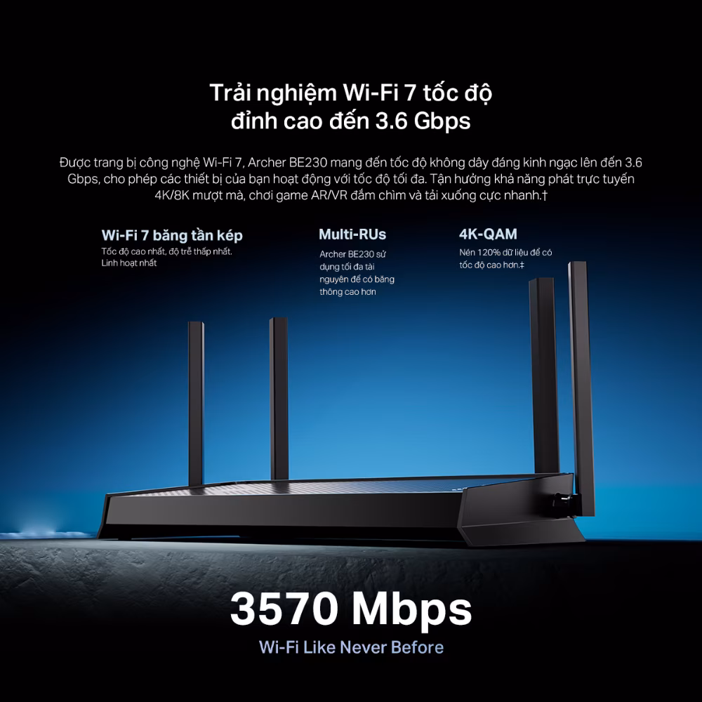 TP-Link Archer BE230 - Bộ Phát Wi-Fi 7 Tốc Độ Cao