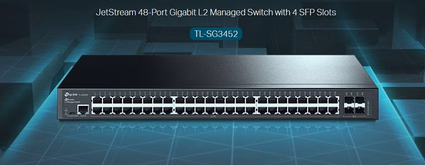 Switch Managed L2+ JetStream TP-Link TL-SG3452 | 48 Port PoE+ RJ45 1G | 4 Port SFP+