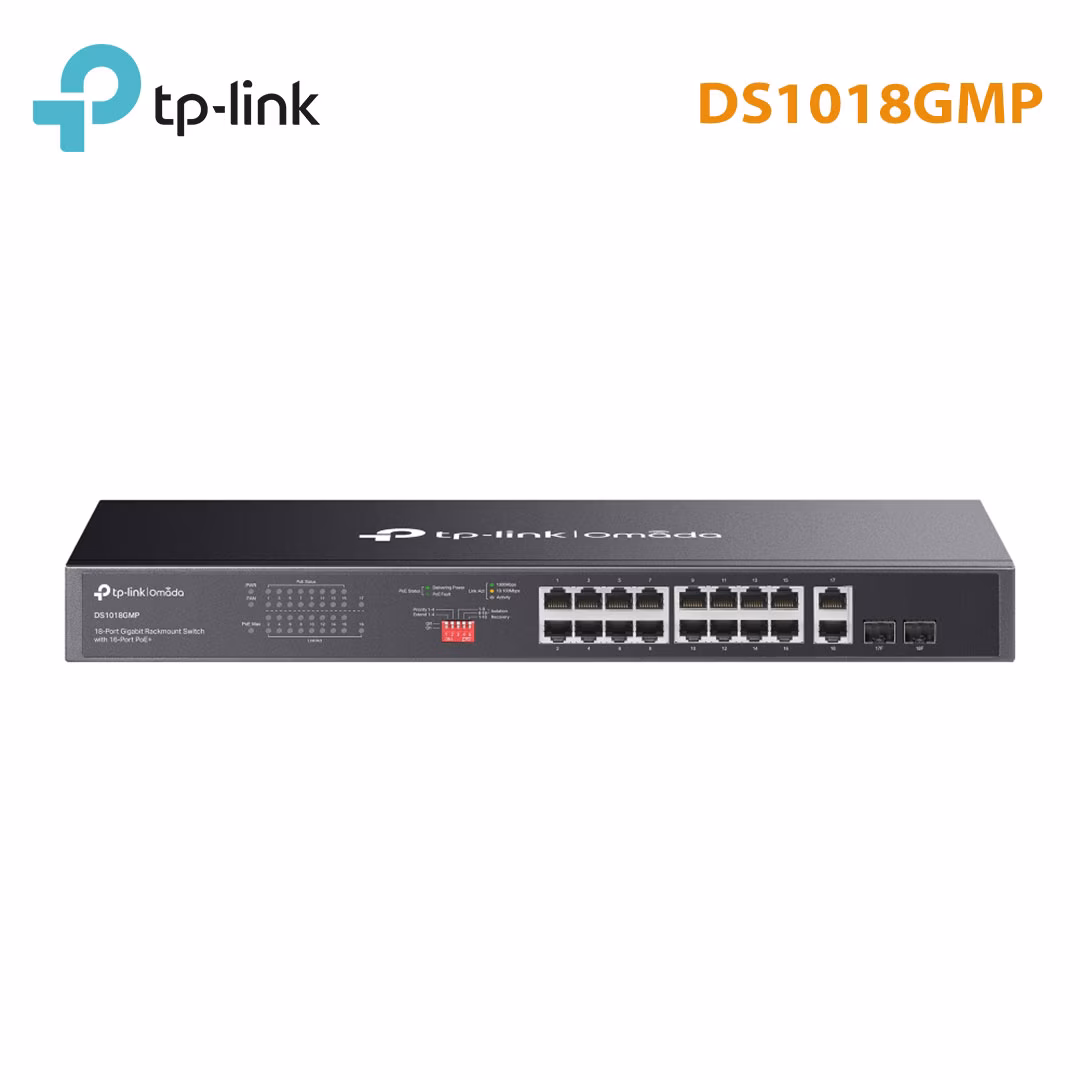 Switch Unmanaged Omada TP-Link DS1018GMP | 16 Port PoE+ 1G | 2 Combo SFP | 250W