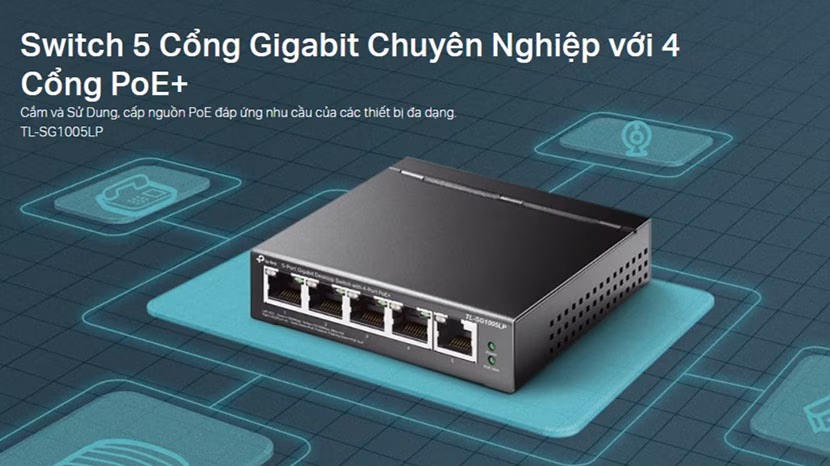 Switch 5 Cổng Gigabit TP-Link TL-SG1005LP | 4 Cổng PoE+, Công Suất 40W