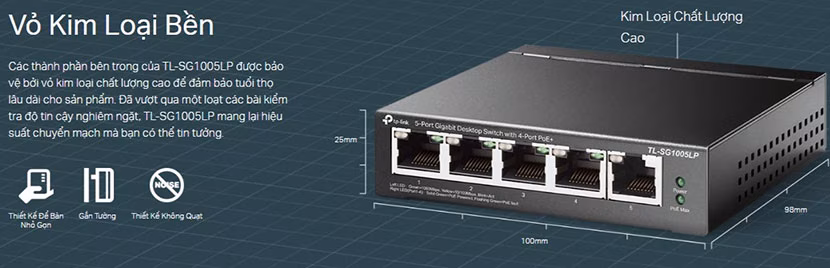 Switch 5 Cổng Gigabit TP-Link TL-SG1005LP | 4 Cổng PoE+, Công Suất 40W