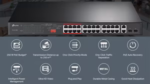 Switch 28 Cổng TP-Link TL-SL1226P | 24 Cổng PoE+, Công Suất 250W