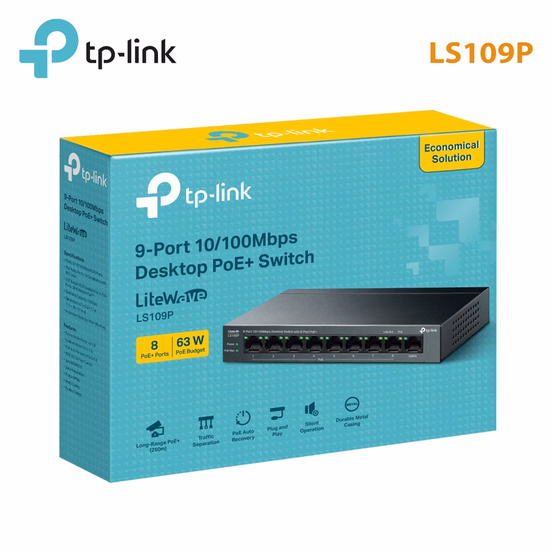 Switch 9 Cổng TP-Link Litewave LS109P | 8 Cổng PoE+ | Công Suất PoE 63W