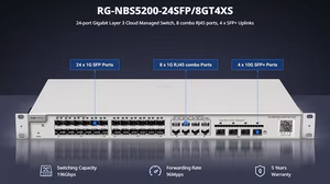Switch Ruijie Reyee RG-NBS5200-24SFP/8GT4XS | 36 Port Layer 3 | 24 Cổng SFP, 8 Cổng RJ45, 4 Cổng SFP+