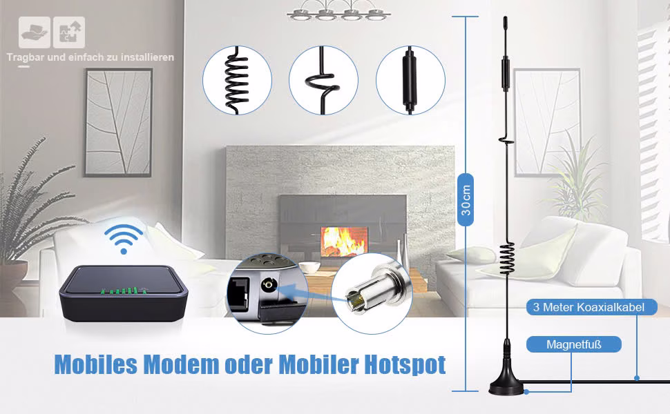 Anten Thu Sóng 3G 4G LTE 15dB Chuẩn TS9/SMA Đực Cho Bộ Phát Wifi Sim 3G 4G