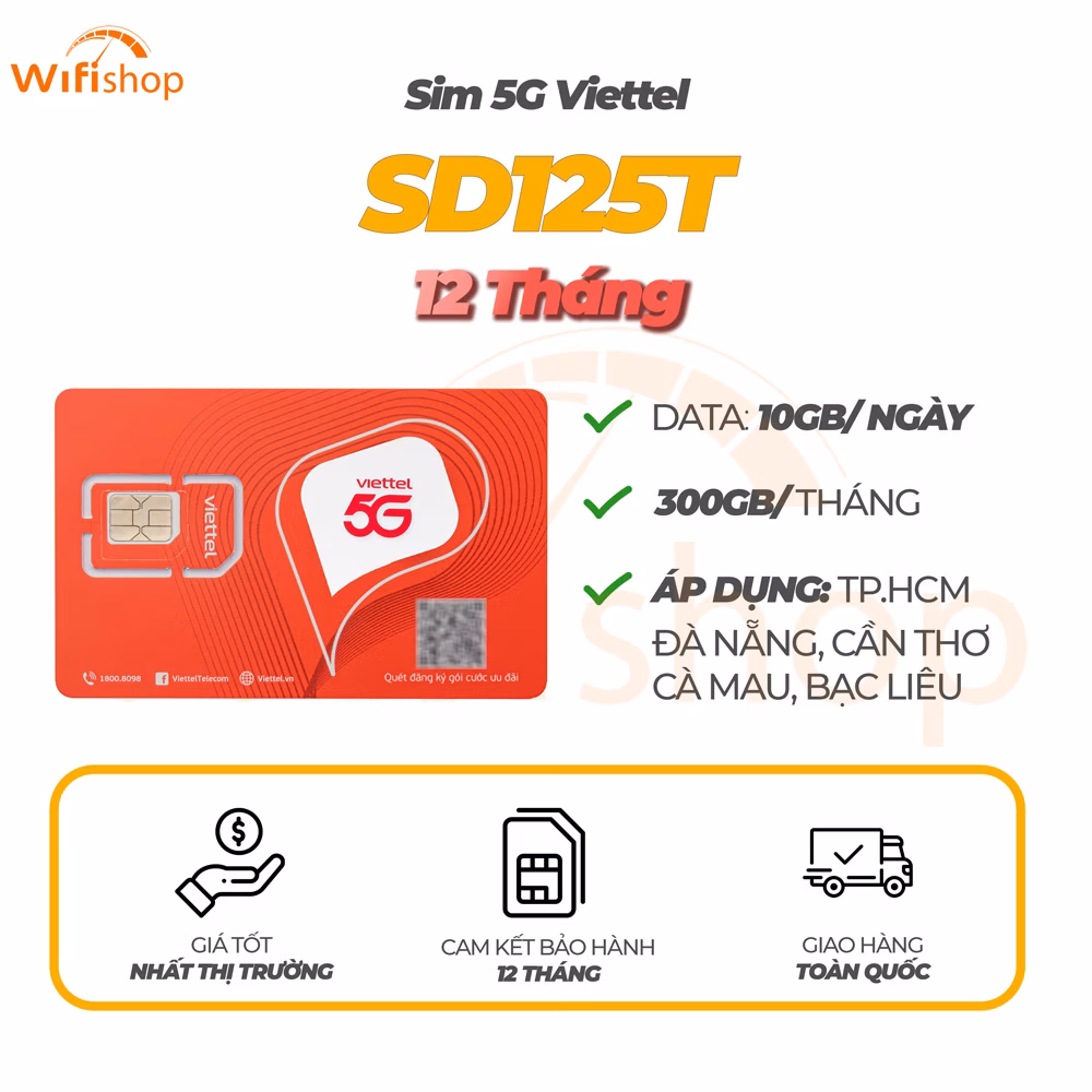 SIM 5G Viettel SD125T 10GB/Ngày (300GB/Tháng), Trọn gói 12 tháng