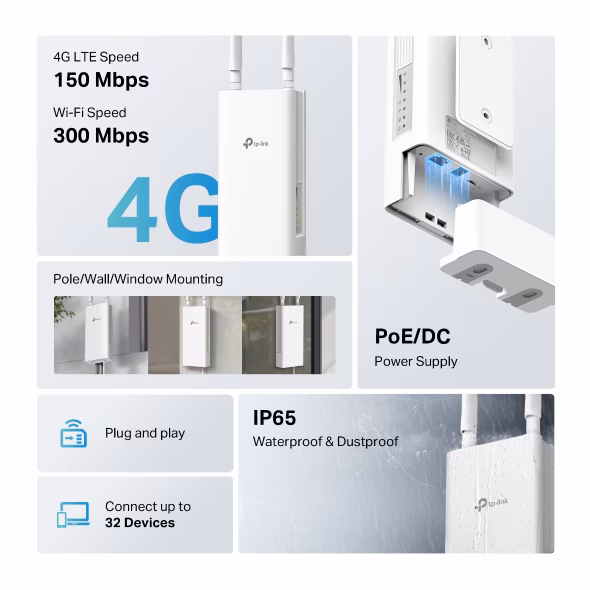 Bộ Phát WiFi Ngoài Trời 4G Tốc Độ 300 Mbps - TPLINK TL-MR100 Outdoor